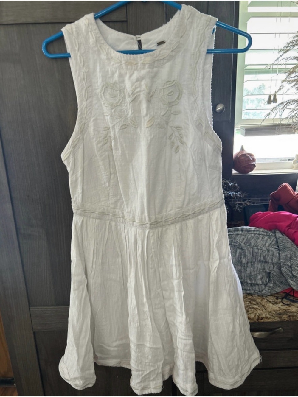 Free People White Sleeveless Embroidered Mini Dress